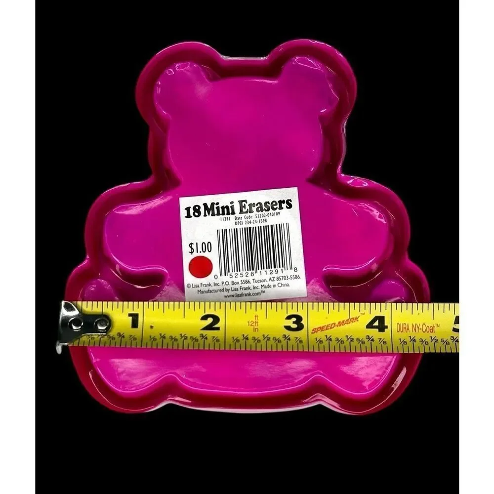 New Vintage Y2K Lisa Frank 18 Mini Erasers Pink Teddy Bear Case Unused